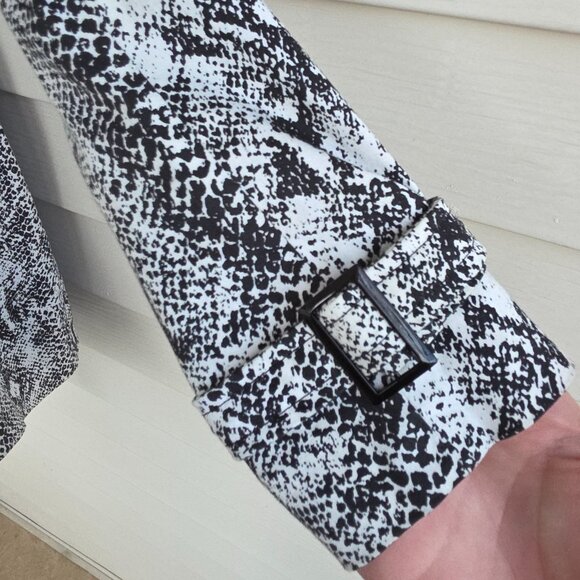 ED HARDY Black White Snake Print Belt Appliqued Rhinestones Trench Coat - Picture 7 of 13